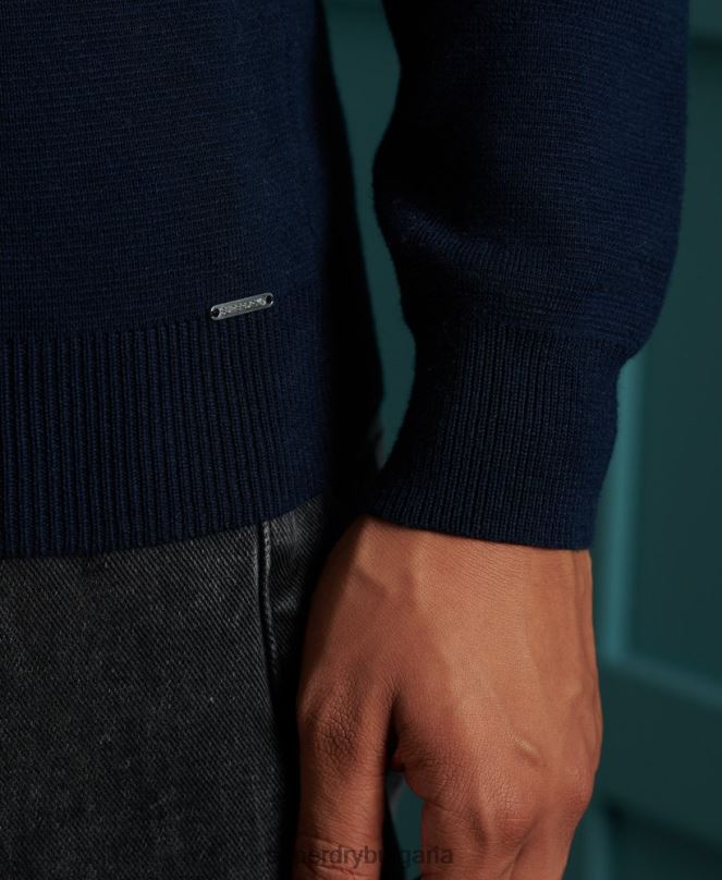 Superdry облекло N00H1345 военноморски флот мъже памучен пуловер с оранжев етикет