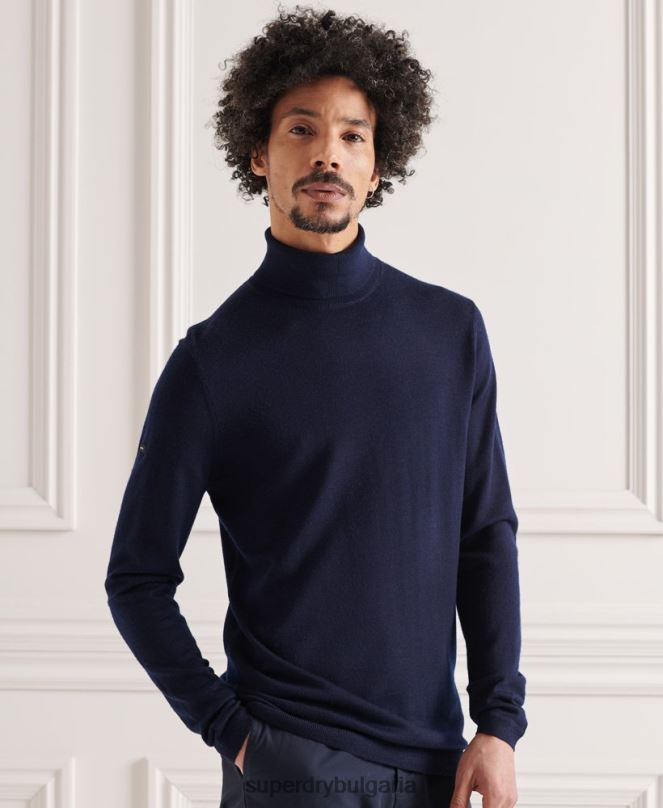 Superdry облекло N00H1346 военноморски флот мъже мериносов пуловер с деколте