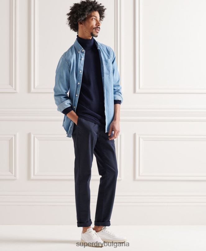 Superdry облекло N00H1346 военноморски флот мъже мериносов пуловер с деколте