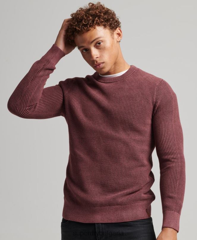 Superdry облекло N00H1348 червен мъже академично боядисан текстуриран пуловер