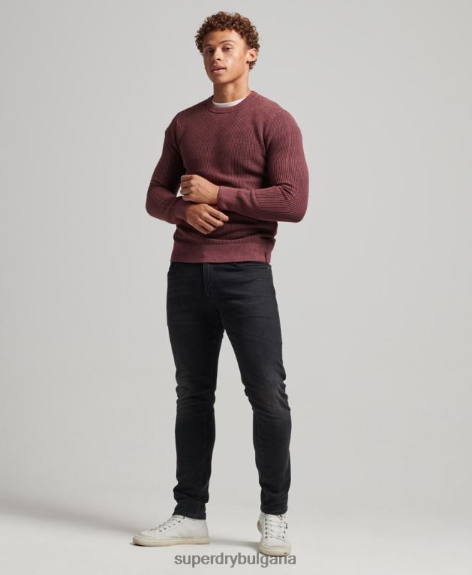 Superdry облекло N00H1348 червен мъже академично боядисан текстуриран пуловер