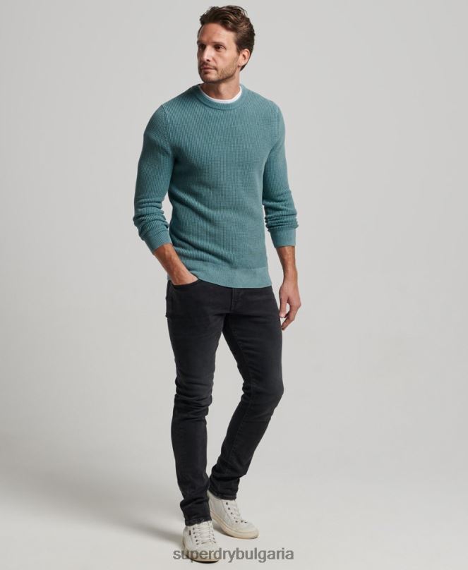 Superdry облекло N00H1349 син мъже академично боядисан текстуриран пуловер