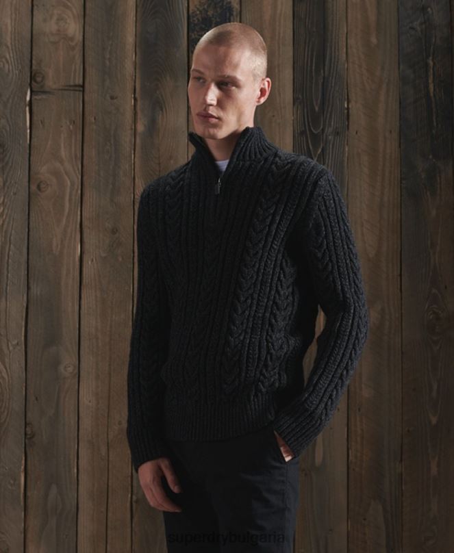 Superdry облекло N00H1350 черен мъже Джейкъб Хенли джъмпер