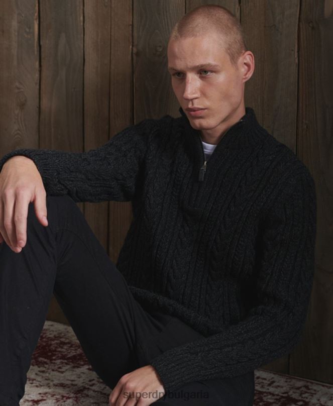 Superdry облекло N00H1350 черен мъже Джейкъб Хенли джъмпер