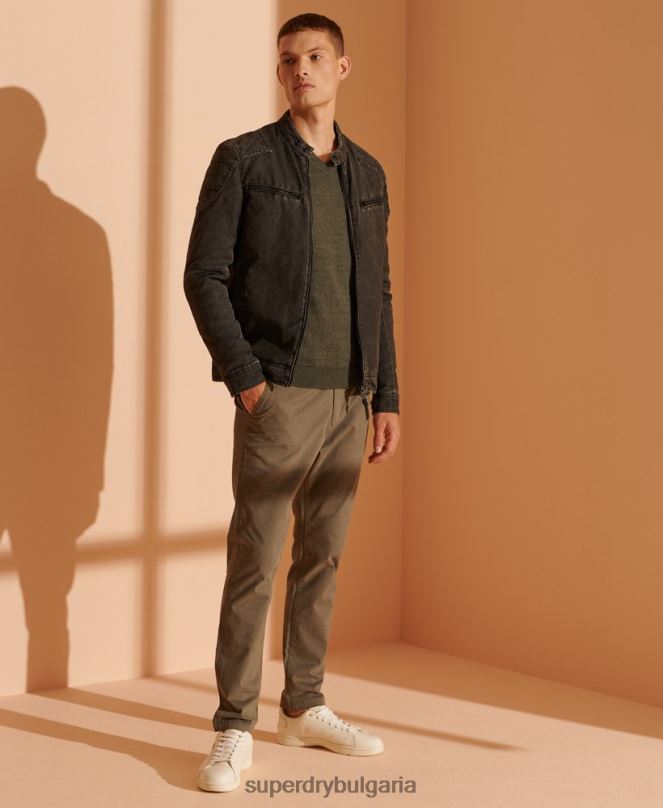 Superdry облекло N00H1352 зелено мъже пуловер с оранжев етикет с v-образно деколте