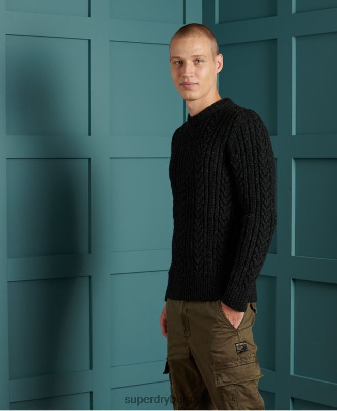 Superdry облекло N00H1355 черен мъже jacob cable crew jumper