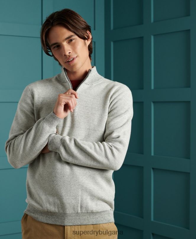 Superdry облекло N00H1358 светло сив мъже памучен пуловер с оранжев етикет