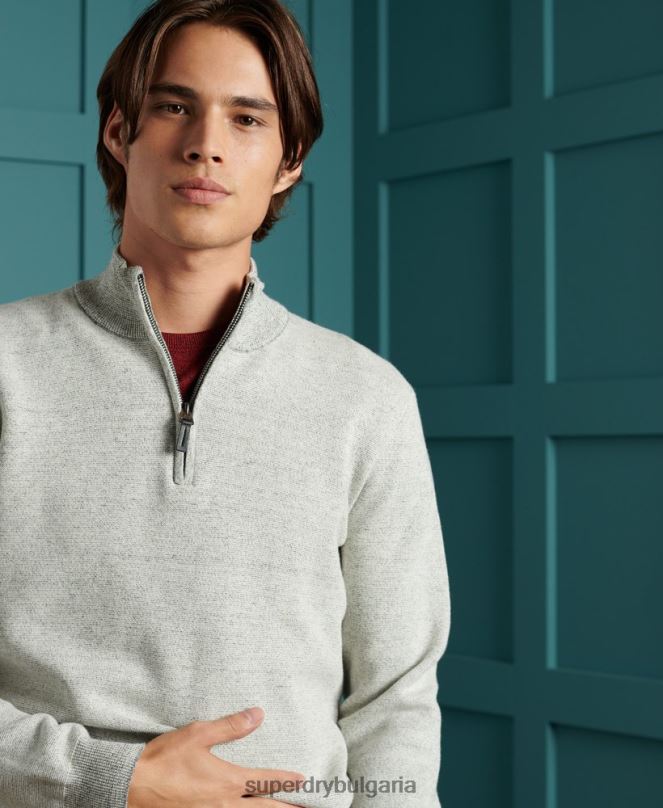 Superdry облекло N00H1358 светло сив мъже памучен пуловер с оранжев етикет