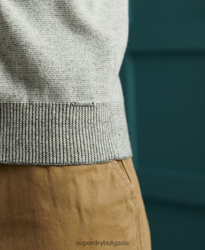 Superdry облекло N00H1358 светло сив мъже памучен пуловер с оранжев етикет