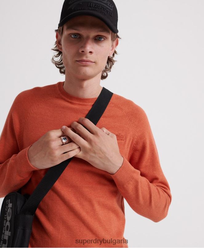 Superdry облекло N00H1359 оранжево мъже памучен пуловер с оранжев етикет