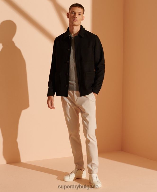 Superdry облекло N00H1364 сиво мъже пуловер с оранжев етикет с v-образно деколте