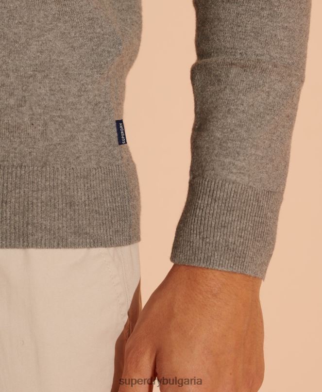 Superdry облекло N00H1364 сиво мъже пуловер с оранжев етикет с v-образно деколте