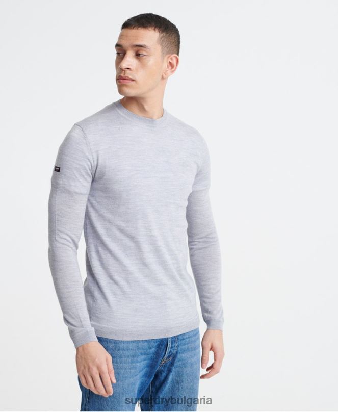 Superdry облекло N00H1366 светло сив мъже редактиране на мериносов джъмпер