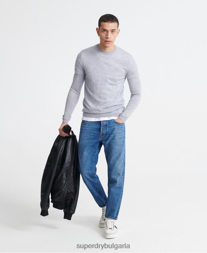Superdry облекло N00H1366 светло сив мъже редактиране на мериносов джъмпер