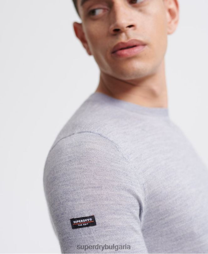 Superdry облекло N00H1366 светло сив мъже редактиране на мериносов джъмпер