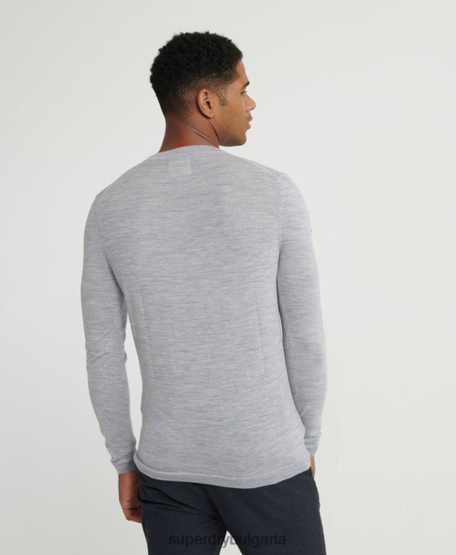 Superdry облекло N00H1367 светло сив мъже редактиране на мериносов джъмпер