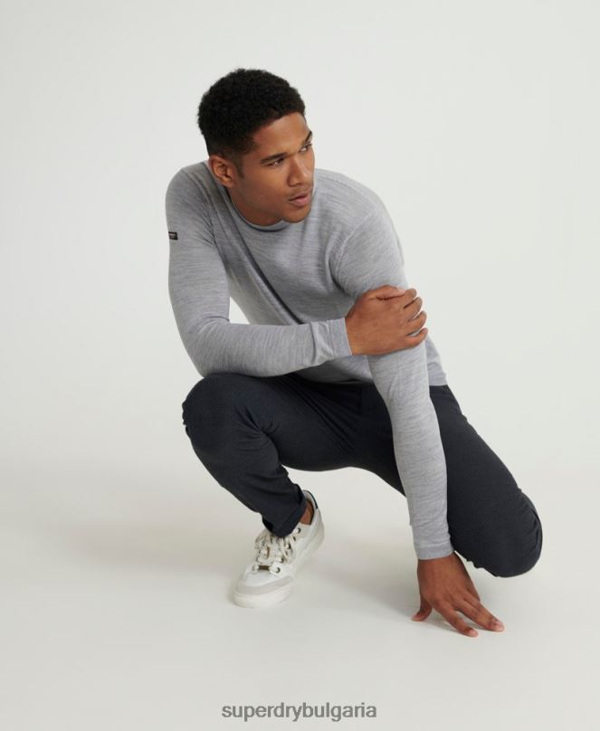 Superdry облекло N00H1367 светло сив мъже редактиране на мериносов джъмпер