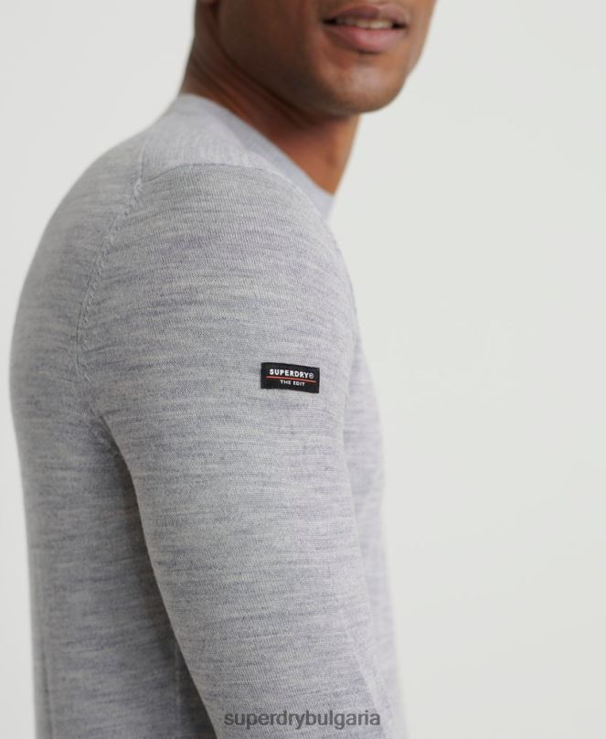 Superdry облекло N00H1367 светло сив мъже редактиране на мериносов джъмпер