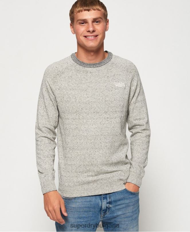 Superdry облекло N00H1369 светло сив мъже памучен пуловер с оранжев етикет