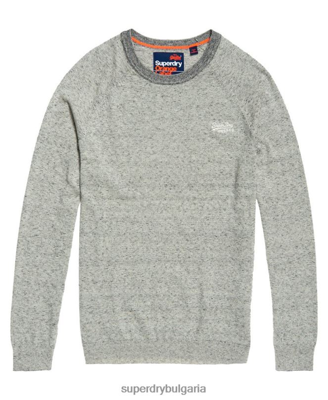 Superdry облекло N00H1369 светло сив мъже памучен пуловер с оранжев етикет