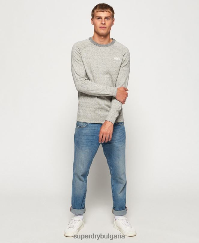 Superdry облекло N00H1369 светло сив мъже памучен пуловер с оранжев етикет