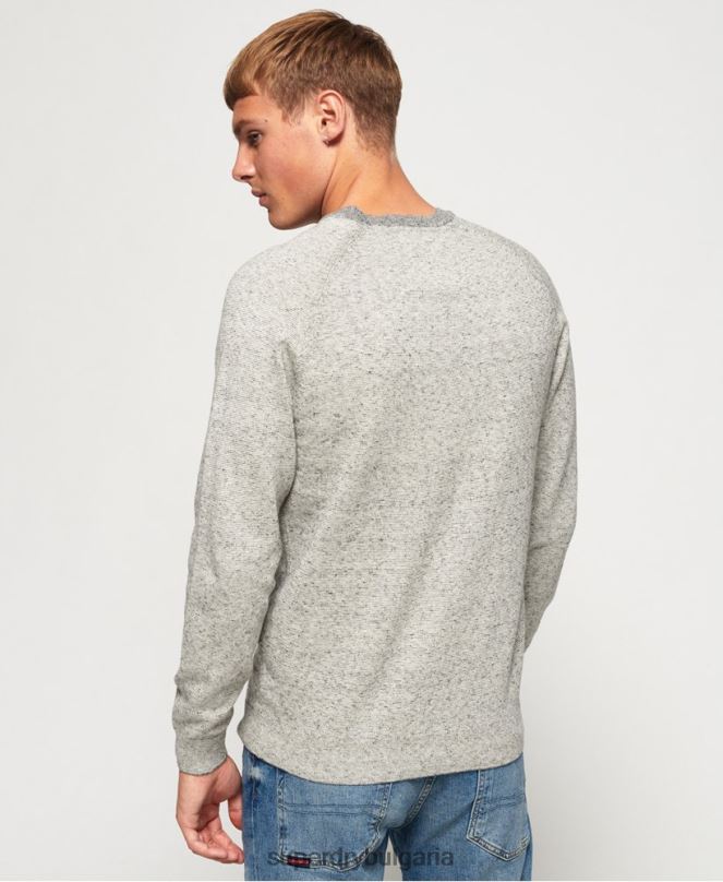 Superdry облекло N00H1369 светло сив мъже памучен пуловер с оранжев етикет
