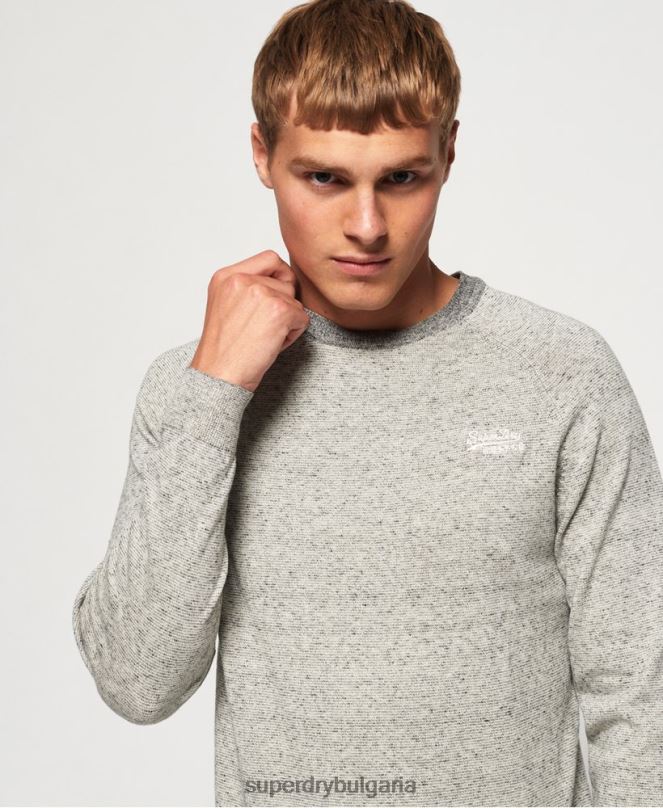 Superdry облекло N00H1369 светло сив мъже памучен пуловер с оранжев етикет