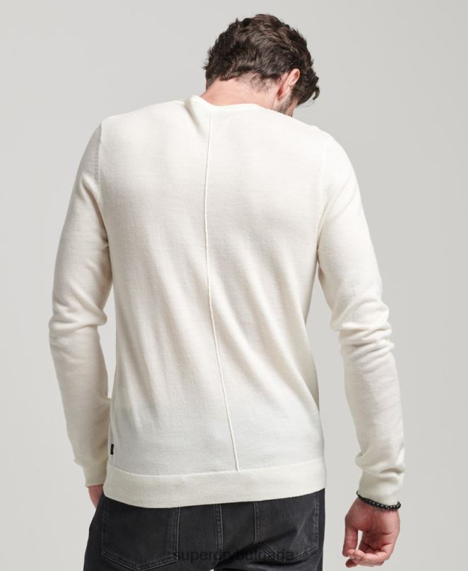 Superdry облекло N00H1520 сметана мъже трикотажно горнище с кръгло деколте от мерино