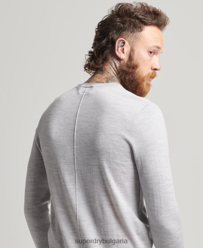 Superdry облекло N00H1521 светло сив мъже трикотажно горнище с кръгло деколте от мерино
