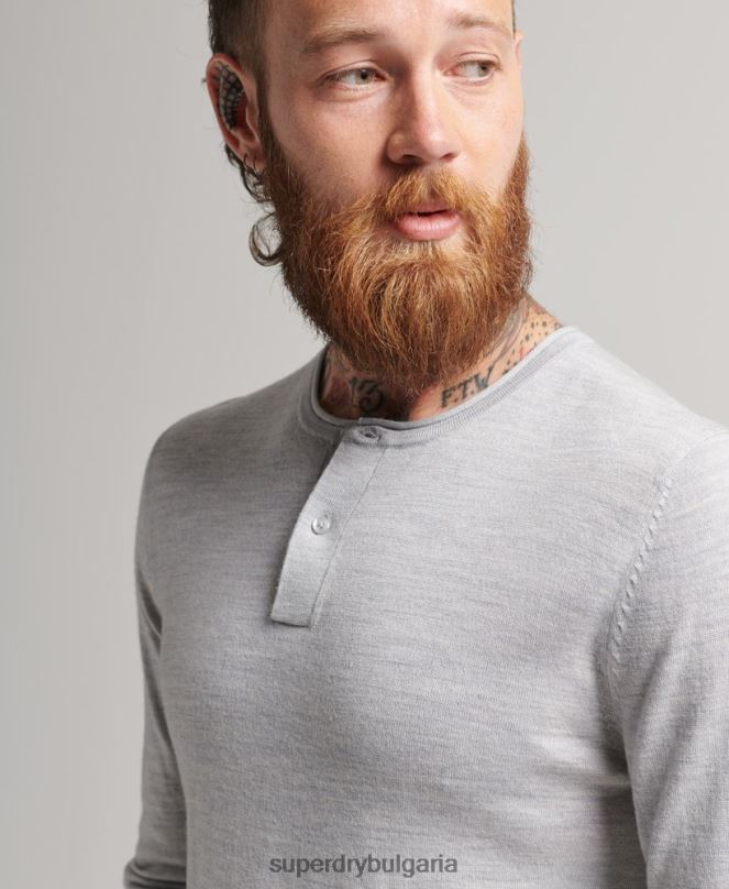 Superdry облекло N00H1521 светло сив мъже трикотажно горнище с кръгло деколте от мерино