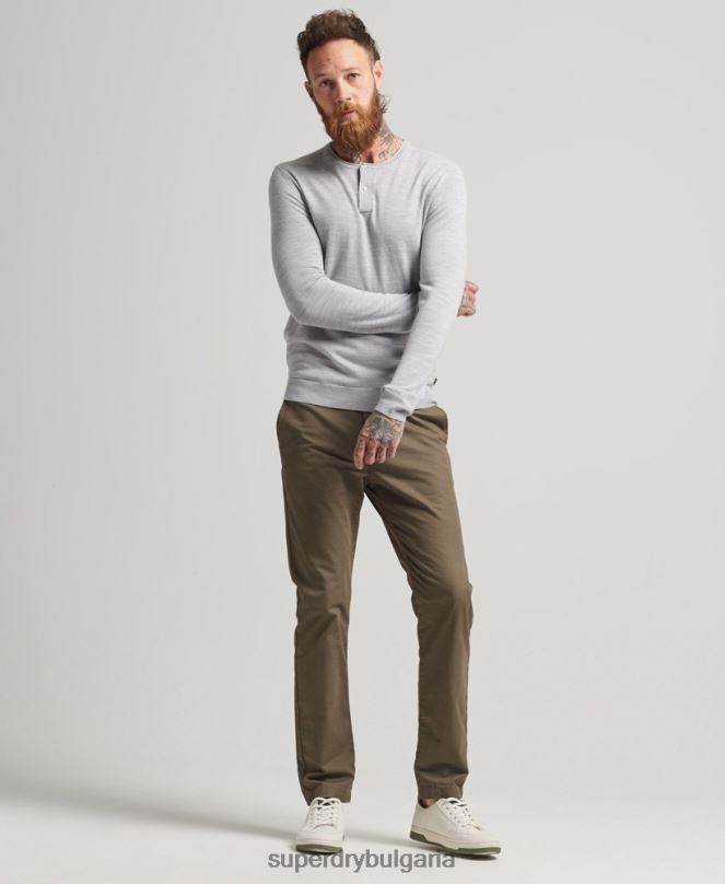 Superdry облекло N00H1521 светло сив мъже трикотажно горнище с кръгло деколте от мерино