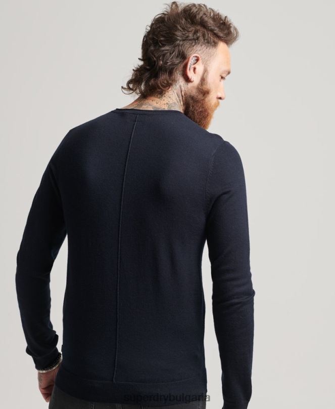 Superdry облекло N00H1522 военноморски флот мъже трикотажно горнище с кръгло деколте от мерино
