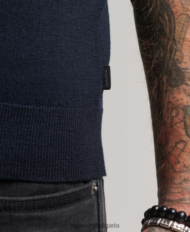 Superdry облекло N00H1522 военноморски флот мъже трикотажно горнище с кръгло деколте от мерино