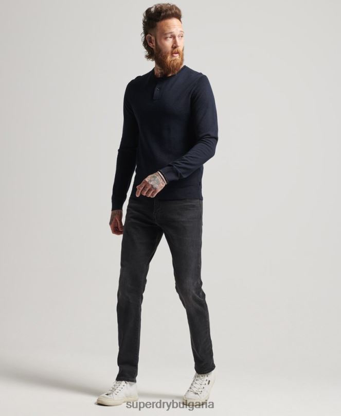 Superdry облекло N00H1522 военноморски флот мъже трикотажно горнище с кръгло деколте от мерино