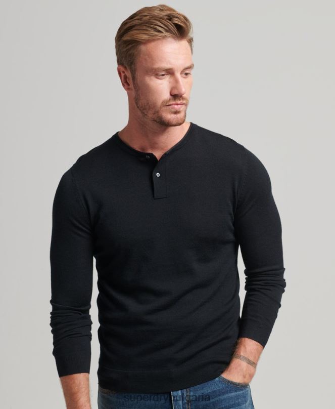 Superdry облекло N00H1534 черен мъже трикотажно горнище с кръгло деколте от мерино