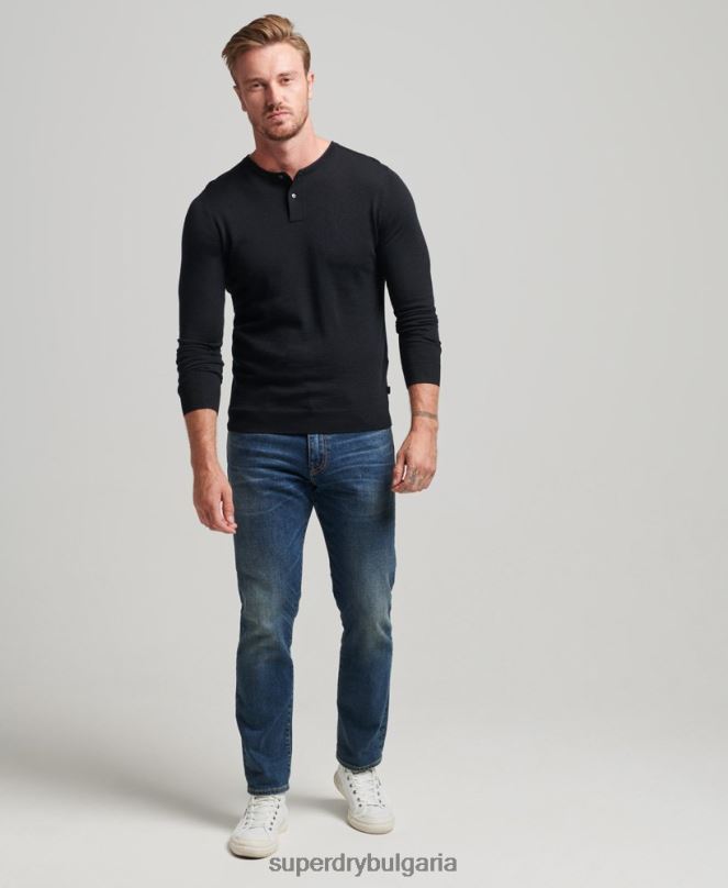 Superdry облекло N00H1534 черен мъже трикотажно горнище с кръгло деколте от мерино