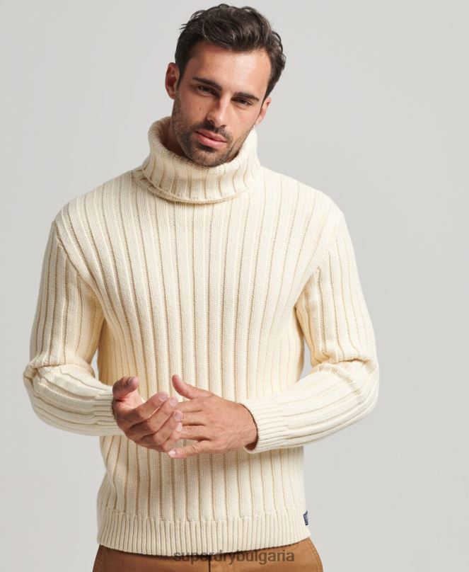 Superdry облекло N00H5238 сметана мъже мериносова смес с ролка с деколте