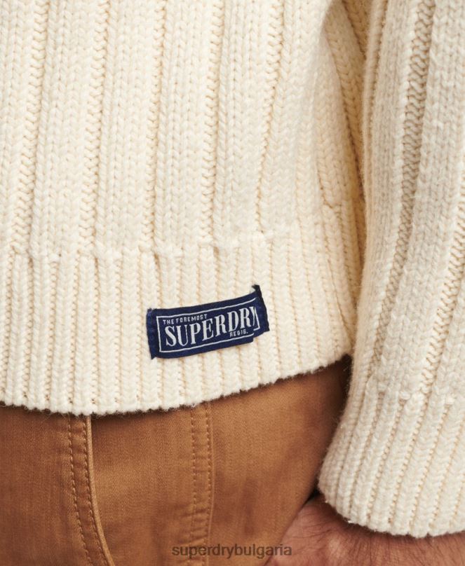 Superdry облекло N00H5238 сметана мъже мериносова смес с ролка с деколте
