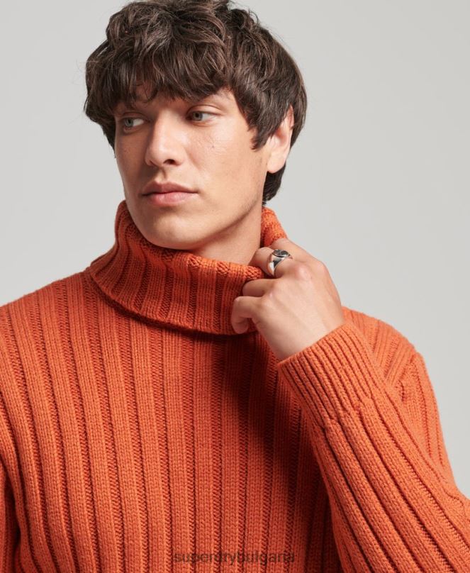 Superdry облекло N00H5239 оранжево мъже мериносова смес с ролка с деколте