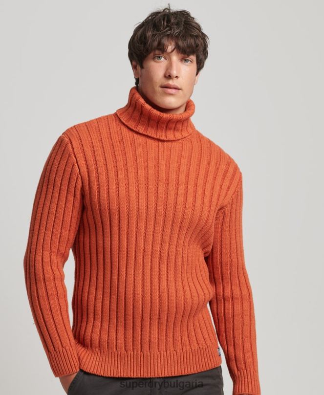 Superdry облекло N00H5239 оранжево мъже мериносова смес с ролка с деколте