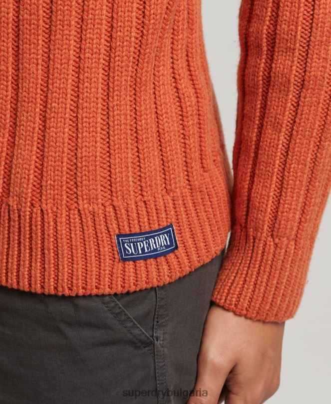 Superdry облекло N00H5239 оранжево мъже мериносова смес с ролка с деколте