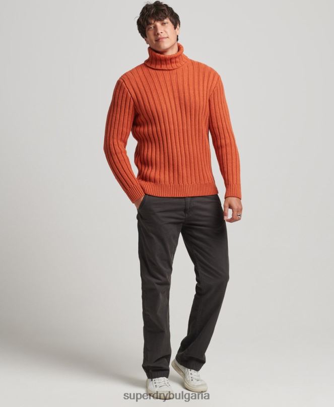 Superdry облекло N00H5239 оранжево мъже мериносова смес с ролка с деколте