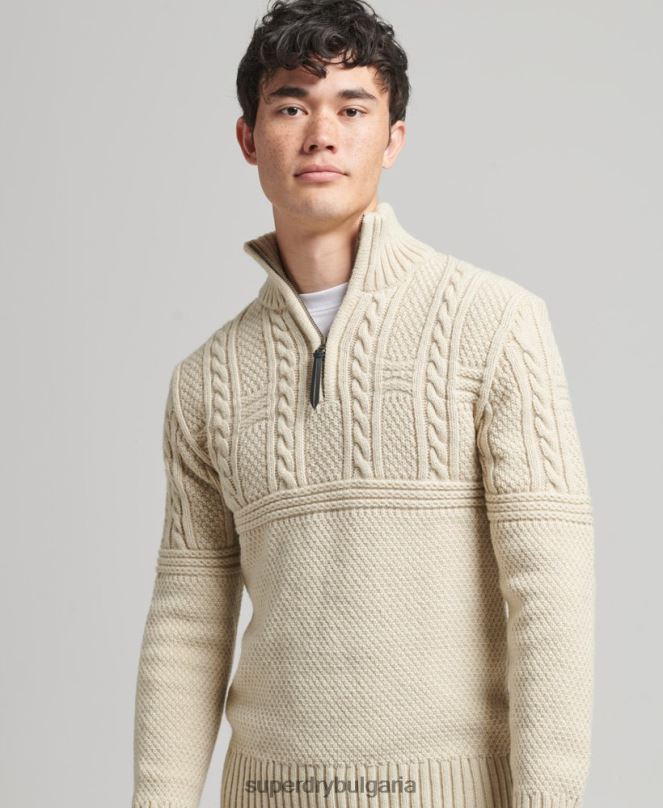 Superdry облекло N00H5240 сметана мъже Джейкъб Хенли джъмпер