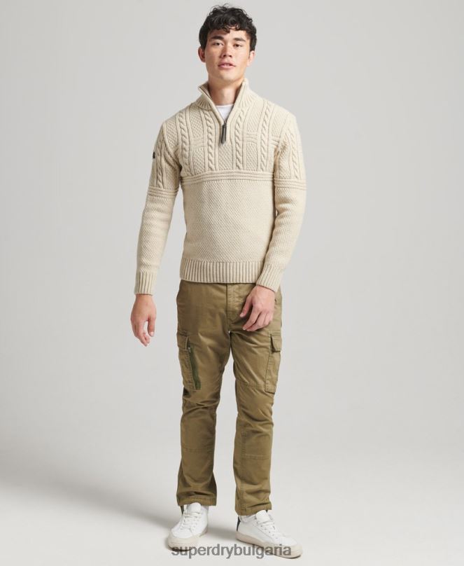 Superdry облекло N00H5240 сметана мъже Джейкъб Хенли джъмпер