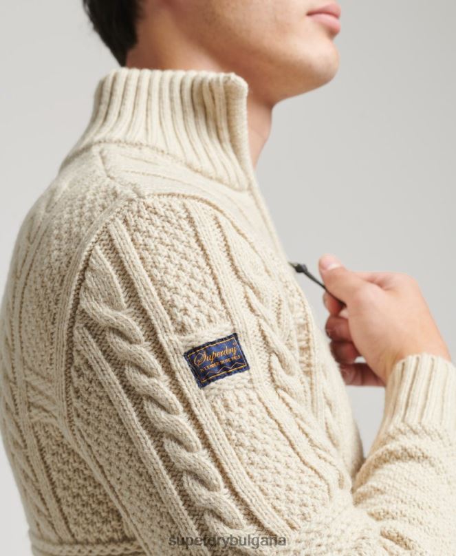 Superdry облекло N00H5240 сметана мъже Джейкъб Хенли джъмпер