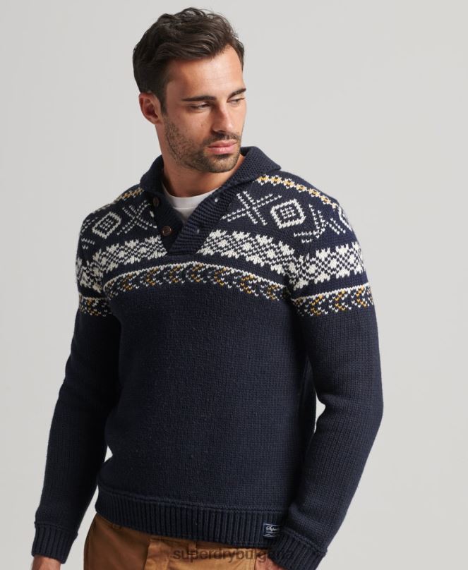 Superdry облекло N00H5241 син мъже шарен плетен джъмпер за шал