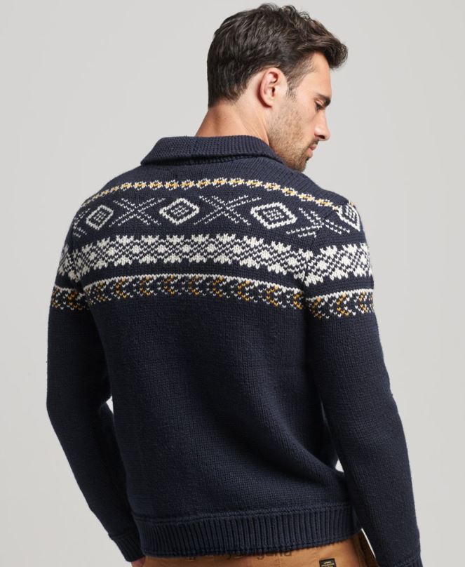 Superdry облекло N00H5241 син мъже шарен плетен джъмпер за шал
