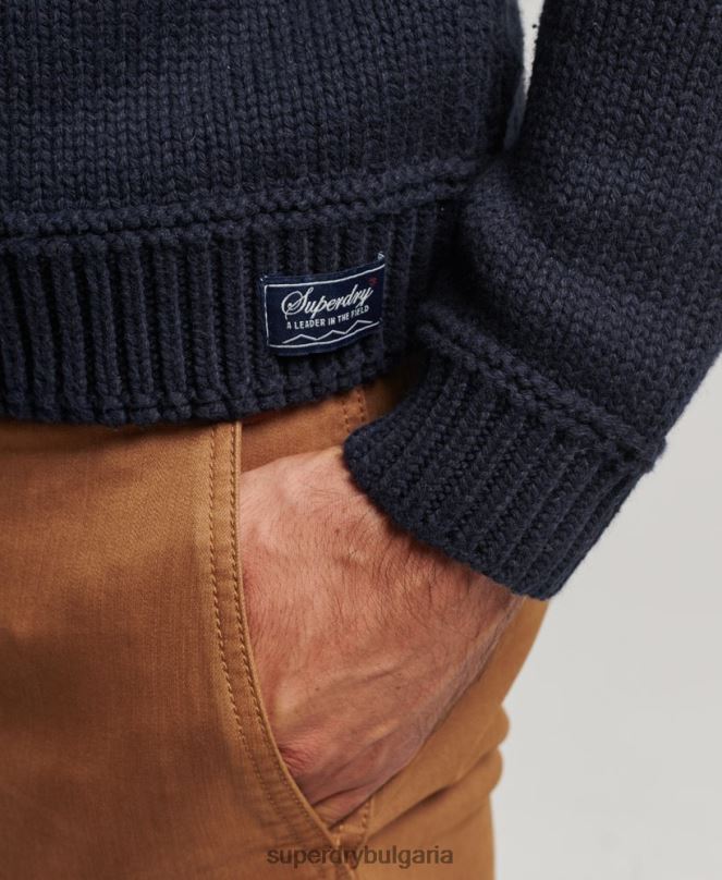 Superdry облекло N00H5241 син мъже шарен плетен джъмпер за шал