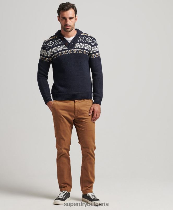 Superdry облекло N00H5241 син мъже шарен плетен джъмпер за шал