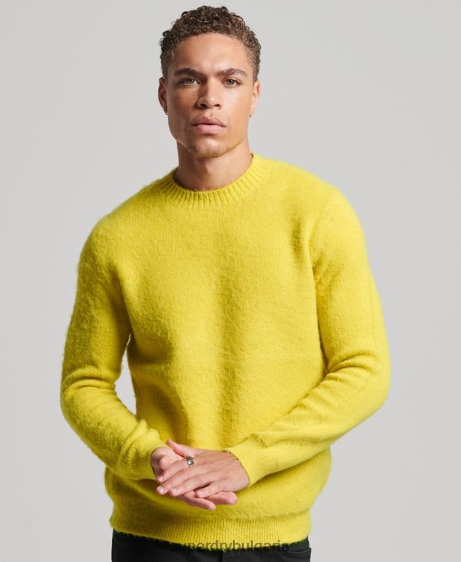 Superdry облекло N00H5242 жълто мъже четка плетен пуловер